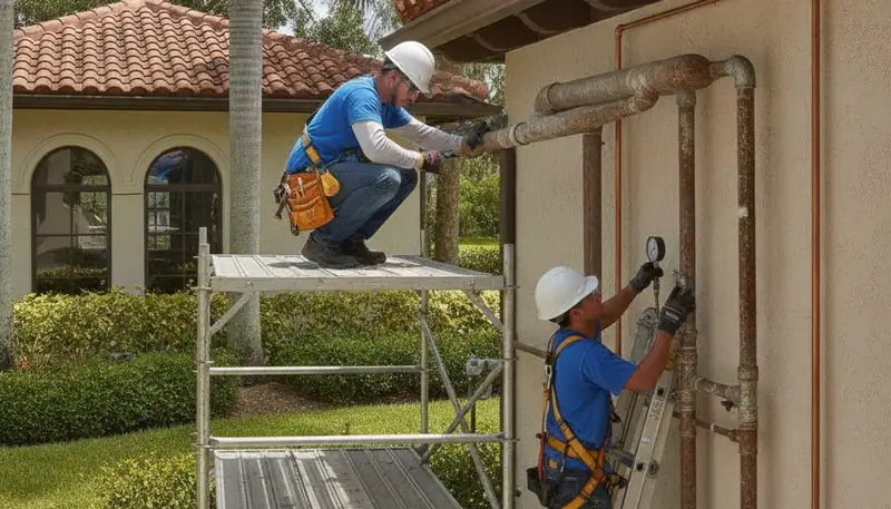 West Palm Beach, FL plumber repairing a plumbing system for a local home service call