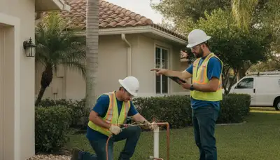 West Palm Beach, FL plumber repairing a plumbing system for a local home service call