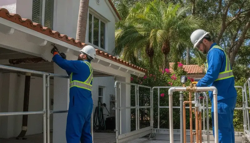 Plumber repairing a leak in West Palm Beach, FL for local plumbing service customers