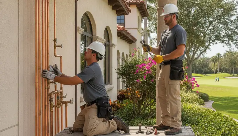 Plumber servicing a drain in West Palm Beach, FL for a plumbing repair business