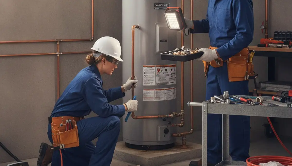 Plumbing repair technician fixing pipes in West Palm Beach, FL home