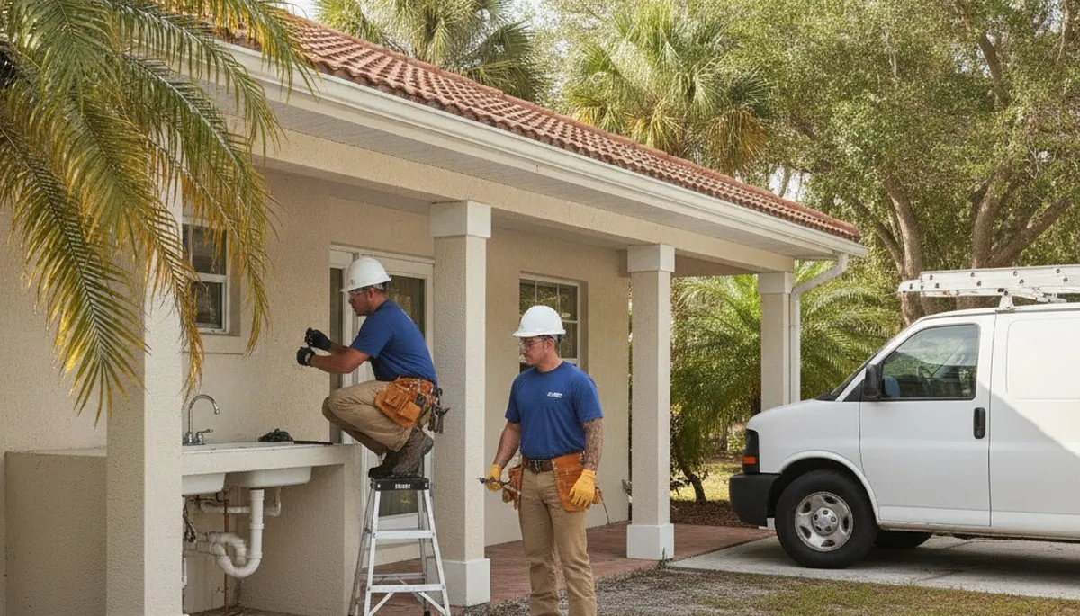 Plumber servicing a West Palm Beach, FL home for leak repair and drain plumbing services