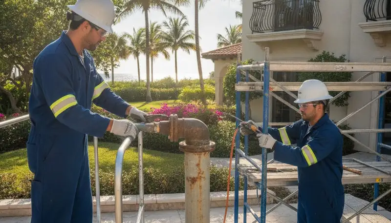 Plumber servicing a West Palm Beach, FL home for leak repair and plumbing maintenance