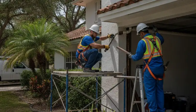 West Palm Beach FL plumber repairing a home pipe for fast plumbing service