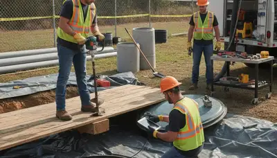 Septic repair technician inspecting a system in West Palm Beach, FL home