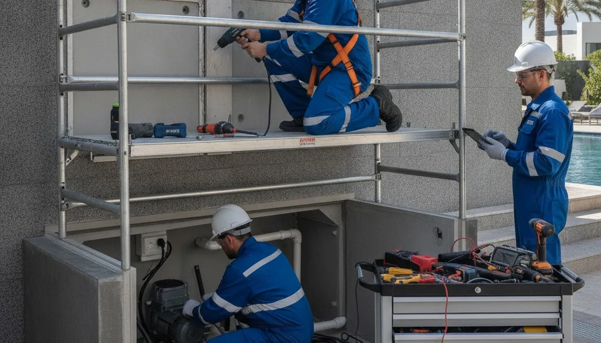 West Palm Beach plumber repairing a home spa plumbing system for reliable jet and water flow service
